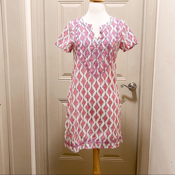 Roberta Roller Rabbit Dresses & Skirts - Roberta Roller Rabbit embroidered Short Sleeve Cotton Dress Pink & White Size XS